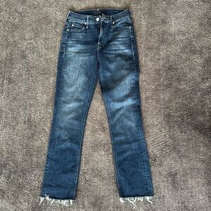 MOTHER denim jeans Mid Rise Dazzler straight leg raw hem dark wash denim